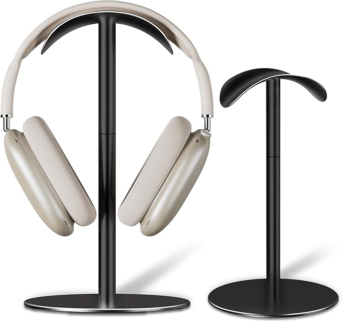 ANSHAWTIY Aluminum Alloy Headphone Stand for Desk, Gaming Headset Holder with Non-Slip Weighted Base, Compatible with AirPods Max and Over-Ear Headsets, Space-Saving Design (Black)