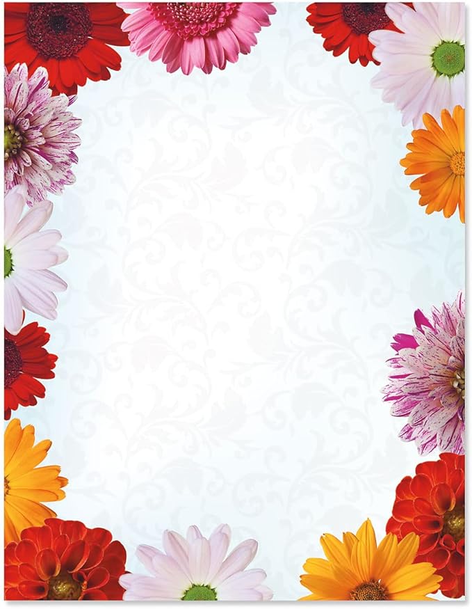 Current Daisy Floral Letter Paper - Spring Stationery Papers With Decorative Daisy Border, Printable Holiday, Wedding & Bridal Shower, & Invitation Sheets, Set of 25, 8 1/2" x 11"