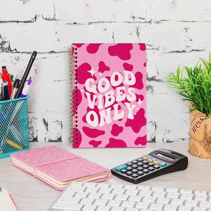 dvhdajed Pink Good Vibes Only Spiral Notebook, Preppy Inspirational Journaling Notebooks, Motivational Spiral Journal for Girls Women, Pink Postive Office School Supplies Gifts, 5.5x8.3 In