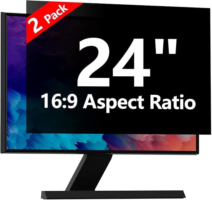 【2 Pack】 Computer Privacy Screen Protector 24 Inch with Hp Dell Asus Samsung LG and More, Removable Security Shield Filter for 16:9 Aspect Ratio Monitor Like ViewSonic Sceptre