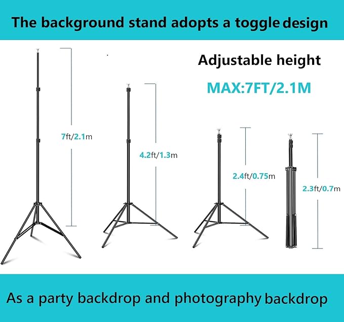 Backdrop Stand 10x7ft(WxH) Photo Studio Adjustable Background Stand Support kit with 2 Crossbars, 6 Clamps, 2 Sandbags and Carry Bag for Parties, Events Decoration, Wedding, Photography (Black)
