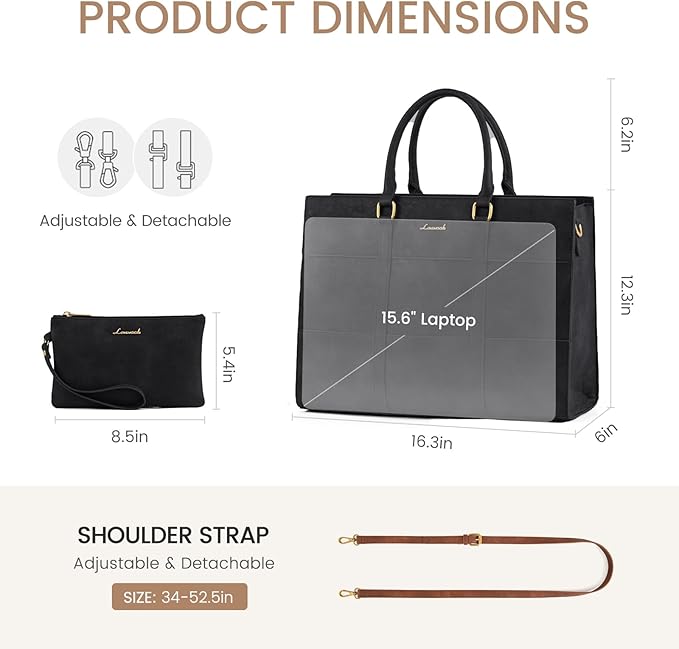 LOVEVOOK Laptop Bag for Women 15.6 Inch Laptop Tote Bag Vintage Leather Work Bags for Women Professional Computer bag