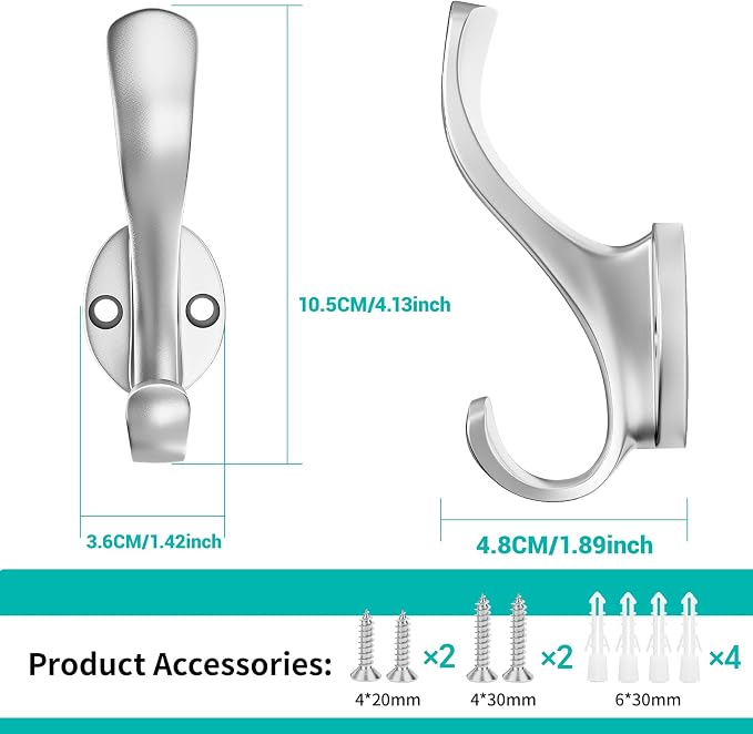 Coat Hooks Heavy Duty - Easy to Install Metal Towel Hooks Fashionable Wall Hooks for Hanging Hat, Towel, Key, Robe, Scarf, Bag, Cap (8 PCS Silver)