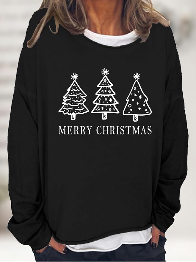 LOAIHA Merry Christmas Sweatshirt Crewneck Snowman Graphic Shirts Christmas Tree Sweater Long Sleeve Xmas Hoodie Pullover