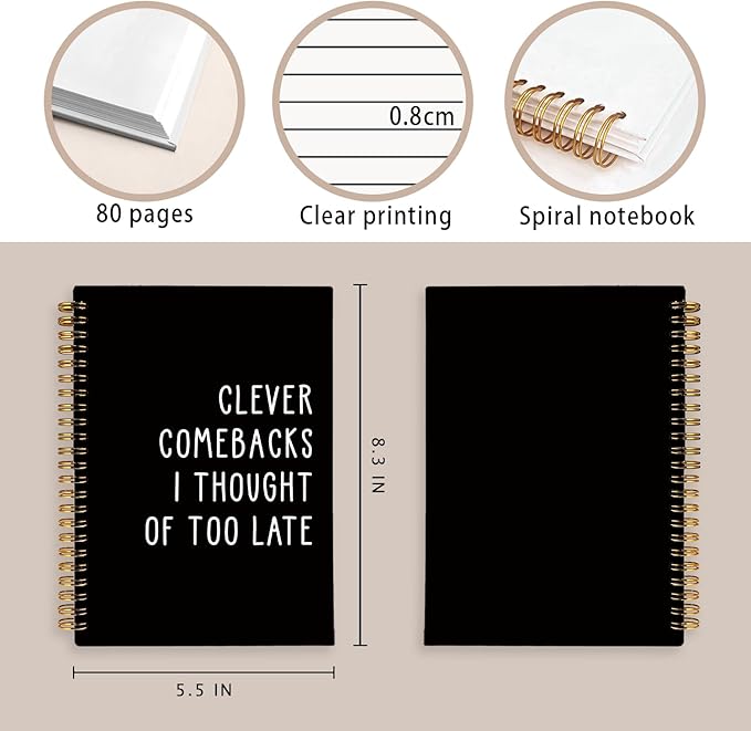 LIANGW Funny Notebooks Journal, Clever Comebacks Notebooks for Work, Funny Office Gifts for Coworkers, Funny Notebooks for Work, Office Humor Gifts, Black Hardcover Spiral Notebook 5.5x8.3 Inch