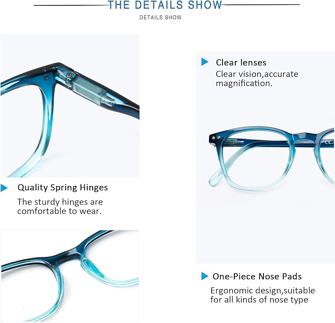 Henotin 3-Pack Blue Light Blocking Reading Glasses,Spring Hinge Computer Readers for Men Women,Anti UV Ray Filter Eyeglasses (Mixed Color-1, 0.50, Diopters)