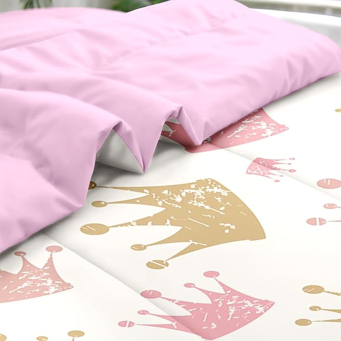 Comforter Set Full Size, Cute Kids Crown 7 Pcs Bedding for Kids and Adults, Pink Princess Girls Bed Sheet Sets with Fitted Sheet 2 Pillowcase & 2 Sham for Bedroom Bed Decor