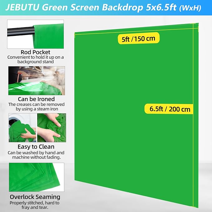 Green Screen Backdrop Kit with Stand, 5X6.5ft Portable Green Screen Backdrop with Stand kit, GreenScreen Background with Stand Carrying Bag Clamp for Streaming Video Zoom