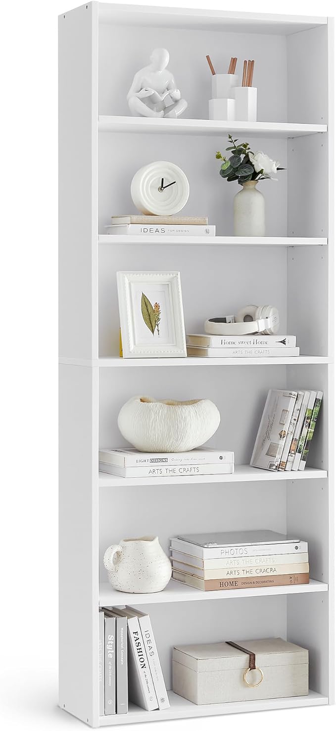 VASAGLE CUSTOS Collection - Bookshelf, 6-Tier Bookcase, Book Shelf, Open Storage Shelf, 9.4 x 23.6 x 63.3 Inches, for Living Room, Home Office, Dinning Room, Cloud White ULBC166T14