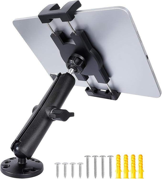 FPN Dashboard Mount Tablet Holder for Truck, Heavy Duty Drill Base with Aluminum Arm Tablet Mount for Car, Wall, Boat, Desk, Compatible with iPad Pro Air Mini, 4.7-12.9″ Tablets and Phones (PTM-27)