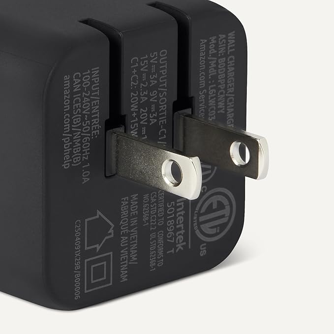 Amazon Basics Fast Charging USB C Nano GaN Wall Charger, 35W 2-Port for Tablets Phones, Black