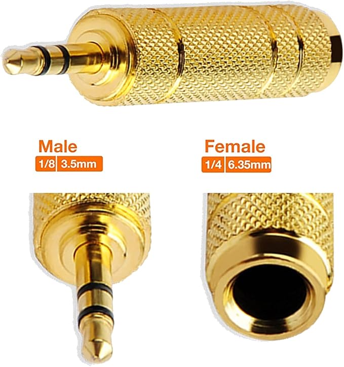 WISYIFIL 1/4 to 3.5mm Auxiliary Audio Adapter, Gold Plated, Resist Corrosion, Good Anti-Interference, Low Signal Attenuation, Durable, Male to Female Connector, 2 Pack