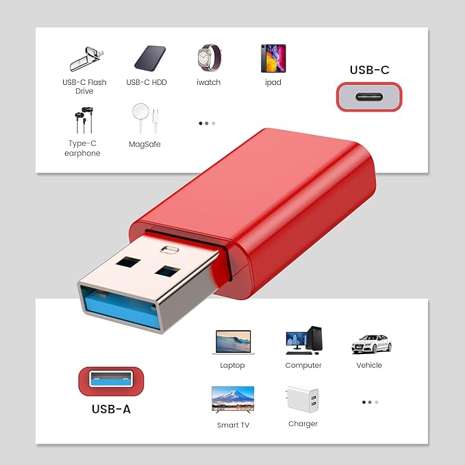 MOSWAG USB C Female to USB A Male Adapter, Compatible with Apple MagSafe Watch 9/8/7/SE/Ultra, iPhone 15/14/13/12 Mini/Pro/Max, iPad, Galaxy Note, Pixel, CarPlay, Wall Plug