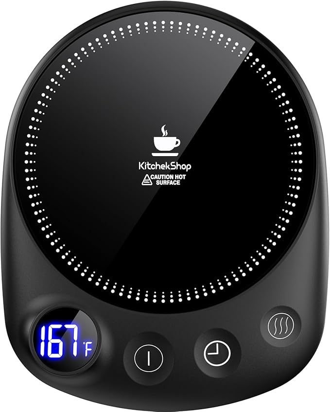 KitchekShop Coffee Mug Warmer - Fastest Heating & Highest Temperature, Coffee Cup Warmer for Desk Auto Shut Off, 4 Temp Settings & 1-12H Timer, Smart Electric Beverage Warmer for Coffee, Tea (Black)