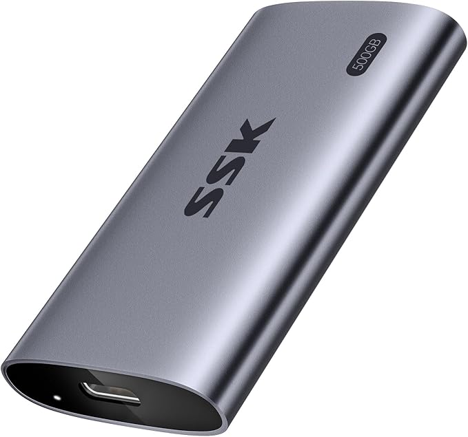 SSK Portable SSD 500GB, up to 2000MB/s External Solid State Drives, USB 3.2 Gen2X2 NVMe SSD External Hard Drive, Ultra Low Power Consumption for iPhone 15/ MacBook/Pro/OTG Phone/Laptops, SD600