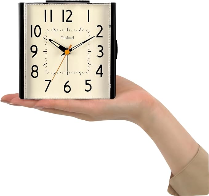 Tinload 4.7" Large Vintage Retro Analog Alarm Clock, Super Silent Non Ticking Clock with Manual Light, Snooze, Battery Operated, Simply Design, for Living Room, Bedroom, Bedside, Desk, Gift Clock