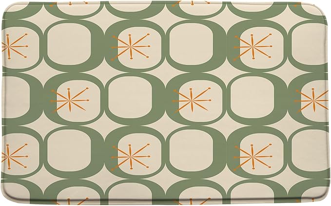 Mid Century Modern Bath Mat Abstract Atomic Geometric Retro 1950s Sage Green Bathroom Kitchen Toilet Rugs,20x31 Inch