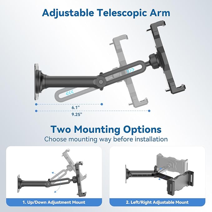 KDD Tablet Wall Mount Holder, Adjustable Extendable Arm iPad Wall Stand with Sturdy Metal Base, 360°Rotating Phone Tablet Bracket Fits iPad Pro Air Mini, Galaxy Tab, All 4.7-13" Phones and Tablets
