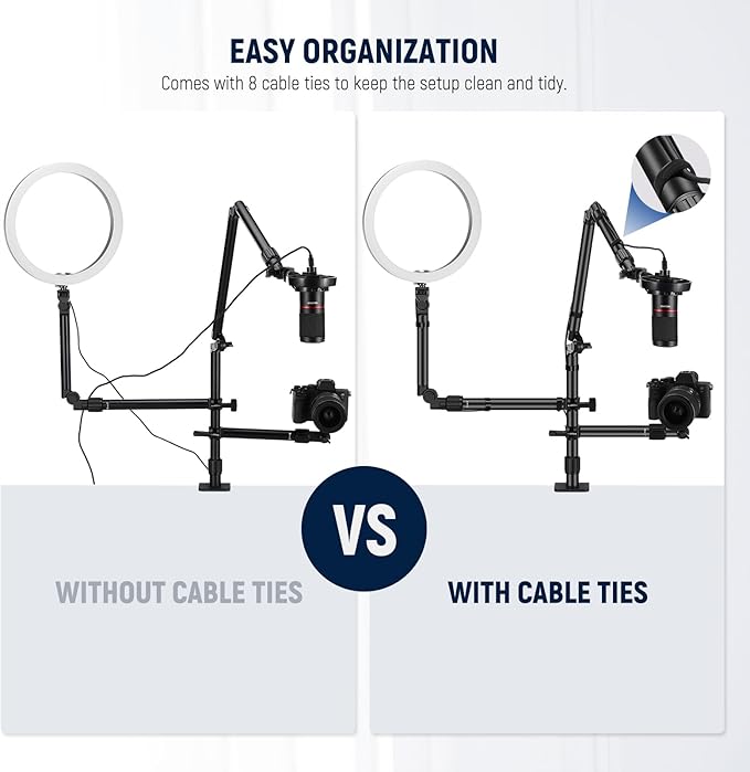 NEEWER Overhead Camera Desk Mount Rig Stand with 2 Boom Arms for Photography Devices: Video Light Ring Light Phone Mount Webcam Mic Compact DSLR for Home Office Studio Live Streaming Broadcast, ST008