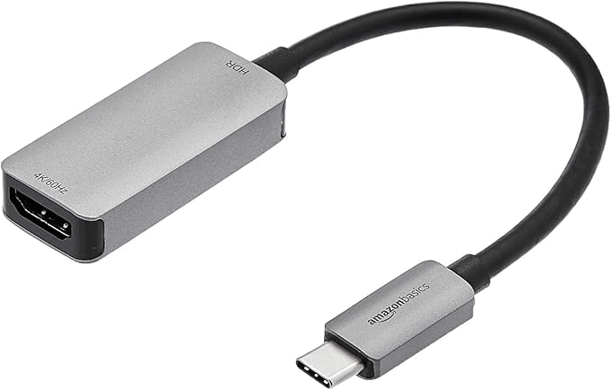 Amazon Basics USB-C 3.1 Male to HDMI Female Adapter for Phone and Tablet, 4K@60Hz, Portable, Plug and Play, Gray, 1.69 x 1.45 x 0.43 inches
