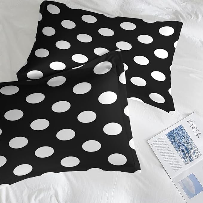 Comforter Set King Size, Polka Dot 7 Pcs Bedding for Kids and Adults, Black and White Bed Sheet Sets with Fitted Sheet 2 Pillowcase & 2 Sham for Bedroom Bed Decor