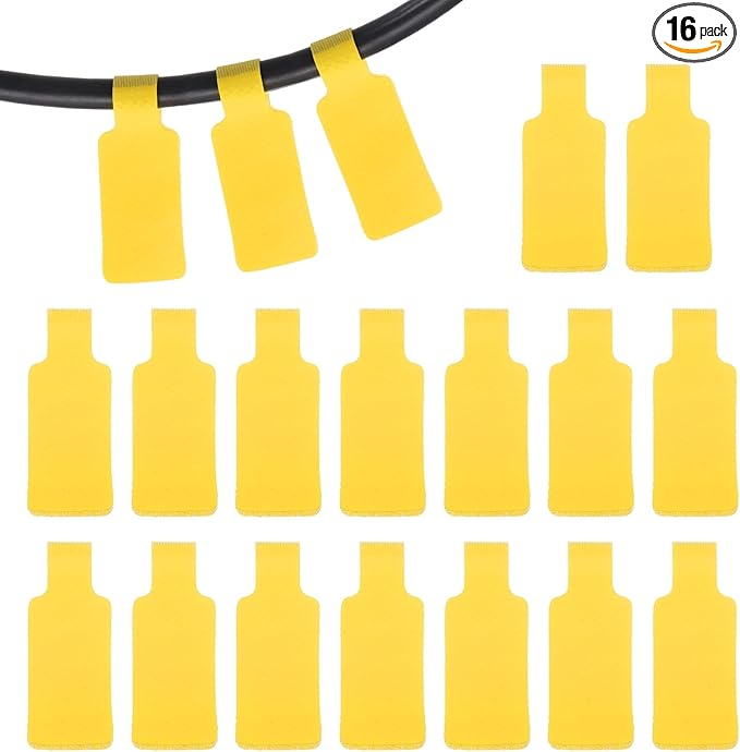 PATIKIL 16Pcs Cable Labels Tags, 1.8" Write on Wire Tags Cord Labels Hook Loop Rectangle Cable Ties for Electronics Organize Wire Classify Identification Management, Yellow
