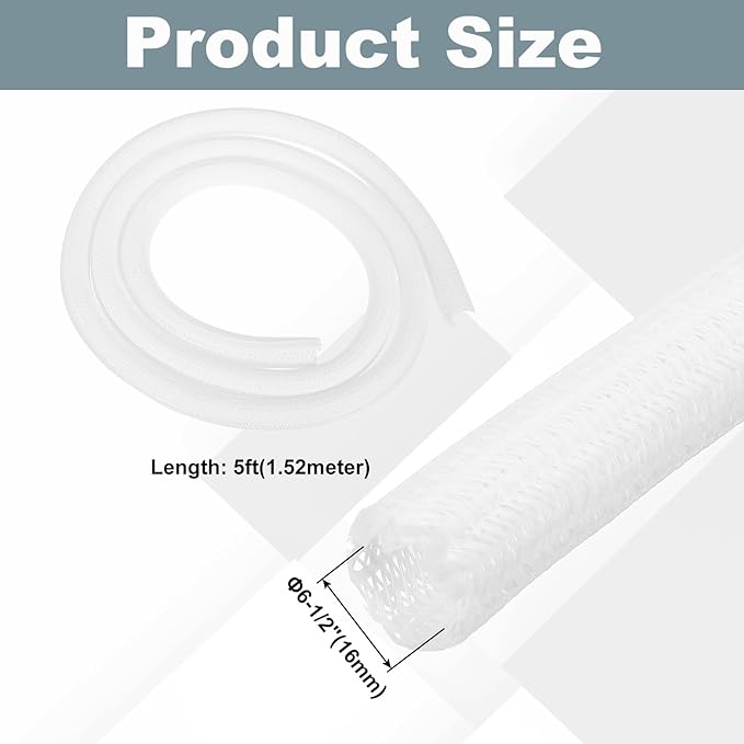 MECCANIXITY 3/5 Inch ID Split Loom Tubing 5ft Polyester Cord Protector Wire Cable Sleeve for USB Cable Power Cord, White