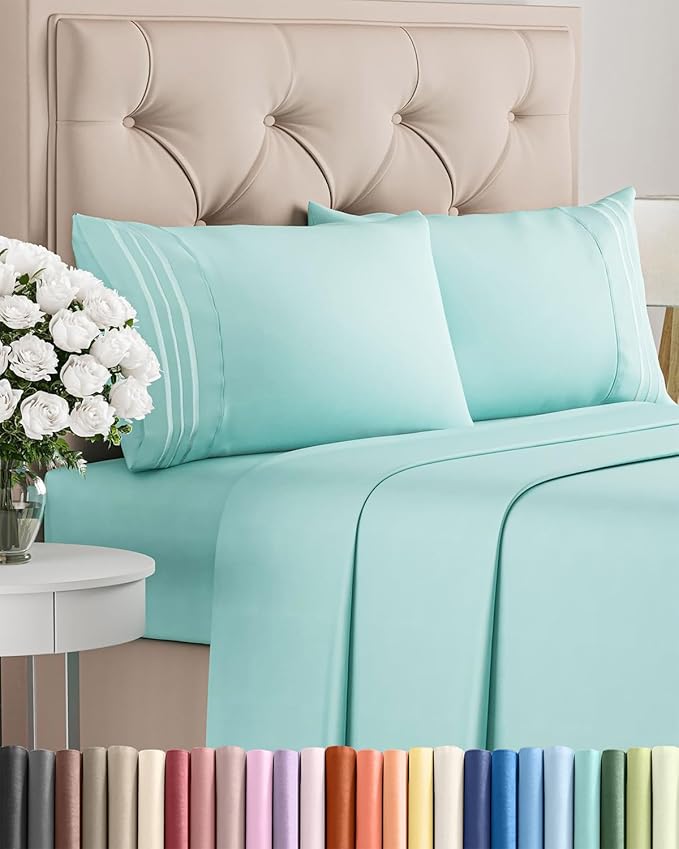 Cal King Size 4 Piece Sheet Set - Comfy Breathable & Cooling Bed Sheets Set - Hotel Luxury Bedding for Women, Men, Kids, Teens, Boys & Girls - Deep Pockets, Soft, Wrinkle Free - Oeko-Tex - Spa Blue