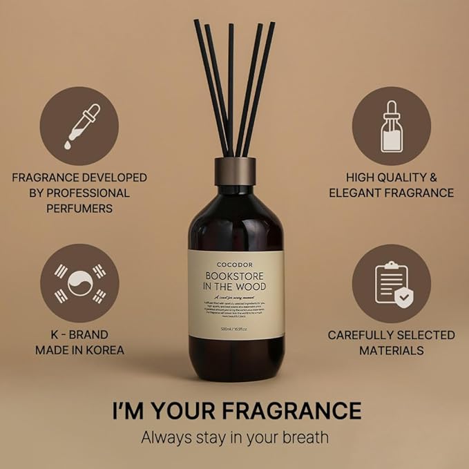 COCODOR Premium Reed Diffuser/Ylang Ylang /16.9oz /1 Pack/Large Capacity Fragrance Scent Oil Stick Diffuser Set for Bedroom Bathroom Home Décor