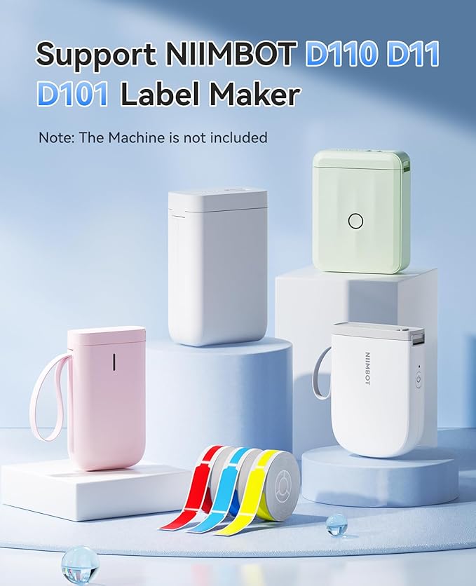 NIIMBOT D11 D110 Label Maker Tape Adhesive White Label Paper 0.47" X 4.29" (12.5 X 109mm) 65 Labels/Roll, Compatible for NIIMBOT D11 D110 Label Printer, Thermal Paper,Red Yellow Blue, 3-Roll