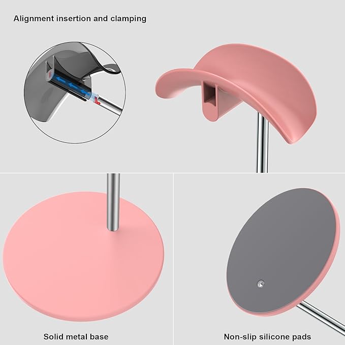 Headphone Stand, Headset Holder with Solid Base for Desk, Compatible with AirPods Max, Beats, Bose, B&O, Sony, Sennheiser, Gaming, etc (Pink)