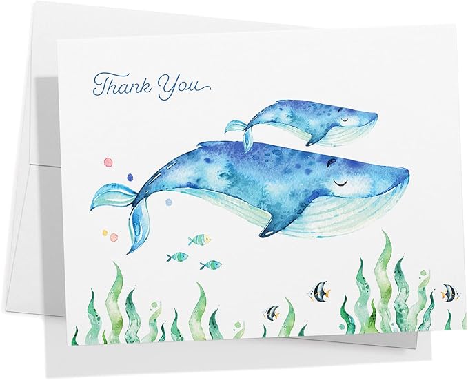 Twigs Paper Thank You Card Set - 12 Assorted Greeting Cards For All Occasions - Thank You Cards with Envelopes - Appreciation Cards - Eco Friendly - Made In USA - 5.5 x 4.25 Inch Size - Ocean Themed