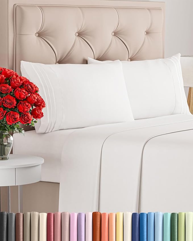 King Size 4 Piece Sheet Set - Comfy Breathable & Cooling Bed Sheets Set - Hotel Luxury Bedding for Women, Men, Kids, Teens, Boys & Girls - Deep Pockets, Soft, Wrinkle Free - Oeko-Tex - Antique White