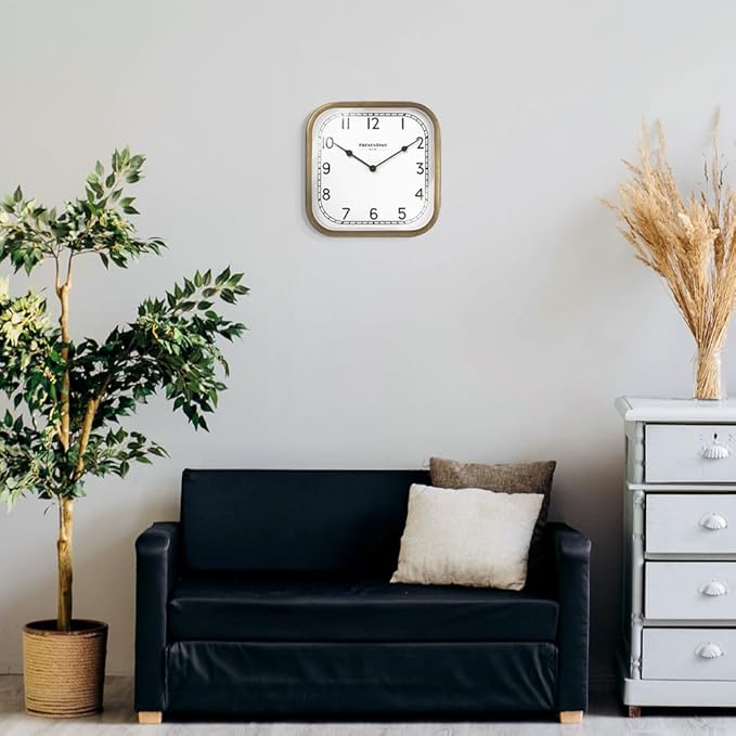 Presentime & Co 10" Anton Vintage Square Clock, Silent No Ticking, Wall & Mantel 2 in 1 Clock, Desk and Shelf Clock, Tabletop Décor, Antique Hamilton Gold