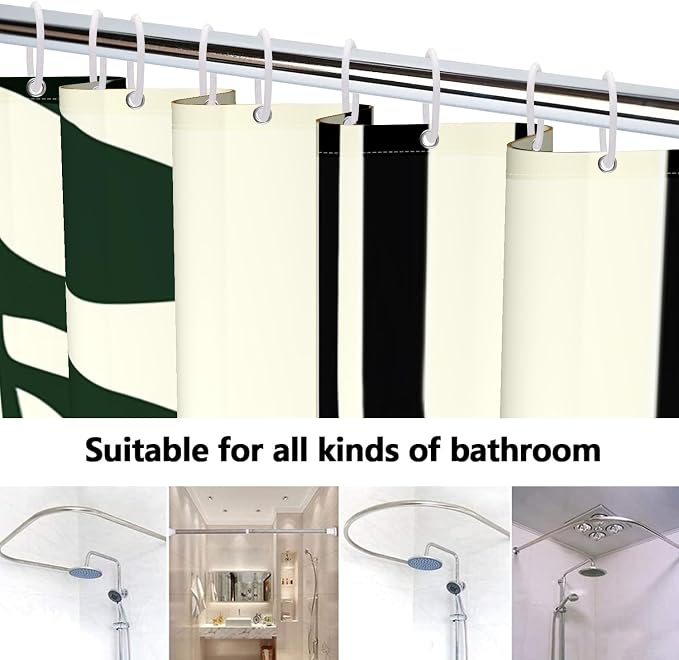 Boho Geometric Shower Curtain Beige Mid Century Abstract Arch Curve Bathroom Curtain Minimalistic Sun Shower Curtain Sets for Bathroom Extra Long 60x72 in with 10 Hooks