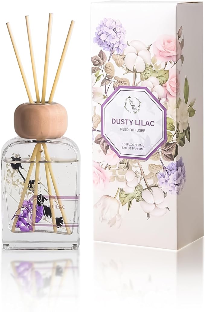 Orelune Reed Diffuser Set, 3.4 fl oz - Elegant Home Fragrance with Sticks - Long-Lasting Scented Oil Reed Diffuser for Bedroom, Bathroom Shelf Decor & Office (Dusty Lilac)