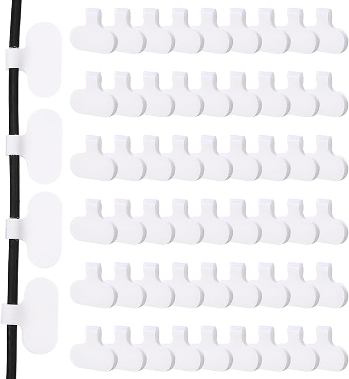 Eersida 60 Pieces Self Adhesive Cable Labels Wire Labels Nylon Writable Cord Tags Waterproof White Wire Cable Tags for Electronics Office Computers Management and Identification (Oval,2.36 Inch)