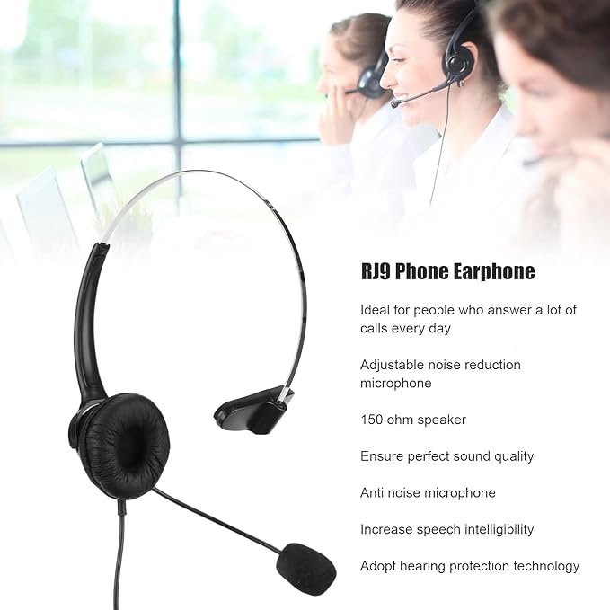 ChuyTrading Telephone Headset RJ9 Earphone with 330° Adjustable Microphone, Phone Headset for Office and Home, Noise Cancelling Call Center Headset with Comfortable Ear Cushions, Compatible wi