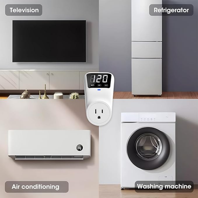 Refrigerator Surge Protector Voltage Stabilizers - Fireproof UL94V-1 Wall Mount Surge Protector Outlets for TV Appliances Real-Time Monitoring & Custom Voltage 80V-140V, 15A, 120V, 1800J,3 Pack