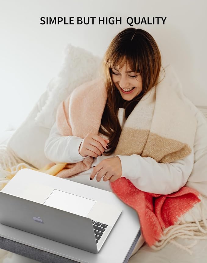 ZEAPTAC Lap Desk with Pillow Cushion, Portable Laptop Bed Desk, Fits up to 15.6 inch Laptop, Lap Stand for Bed & Couch & Carpet, Book Tablet/Drawing Board - White