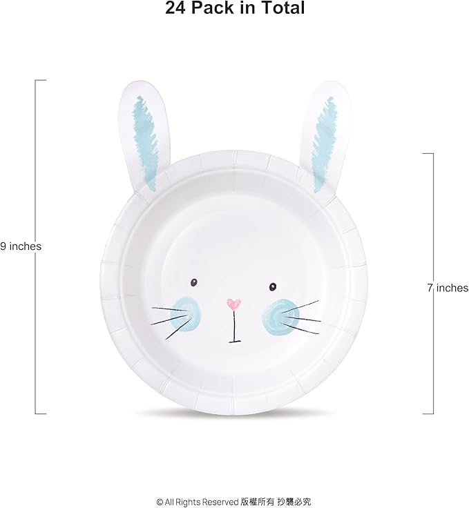 Cheerland Bunny Plates Blue Easter Paper Plate Cute Rabbit Shaped Tableware 7 Inch for Themed Birthday Decorations Some Bunnies is One Gender Reveal Garden Spring Tea Party Baby Shower Supplies 24pcs