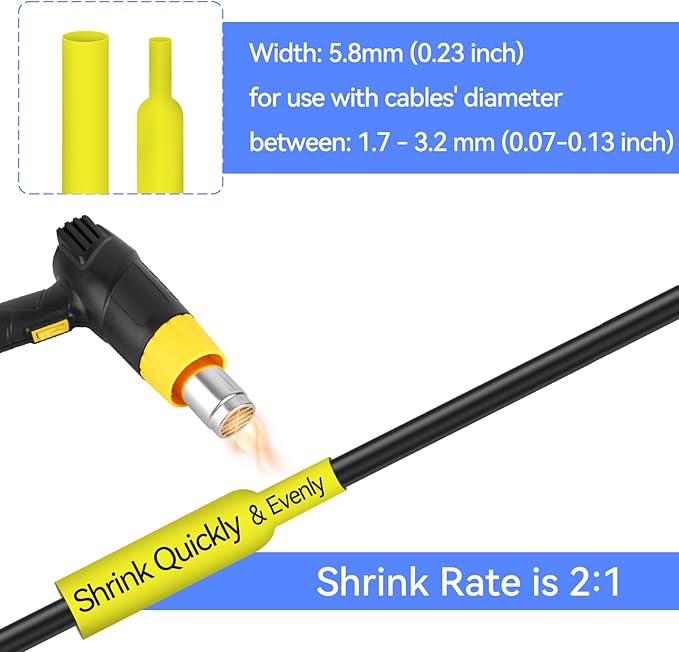 4 Pack Compatible for P-Touch HSe-611 HSe611 HS-611 HS611 Heat Shrink Label Tube 5.8mm 0.23'' Black on Yellow Shrink Tubing Wire Cable Tape for Ptouch PT-D400 H300 E500 D600 E300 E800W H75 Printers
