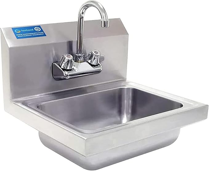 Express KitchQuip Commercial Hand Wash Sink – 15" x 17" Wall Mounted Stainless Steel Basin with Gooseneck Faucet | NSF Certified