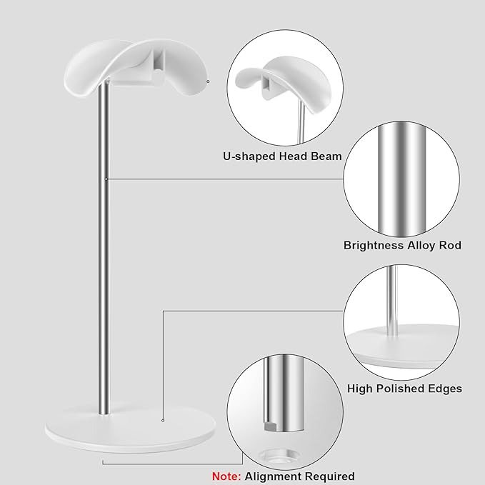 SHUOSUO Headphone Stand, Headset Holder with Solid Base for Desk, Compatible with AirPods Max, Beats, Bose, B&O, Sony, Sennheiser, Gaming, etc (White)
