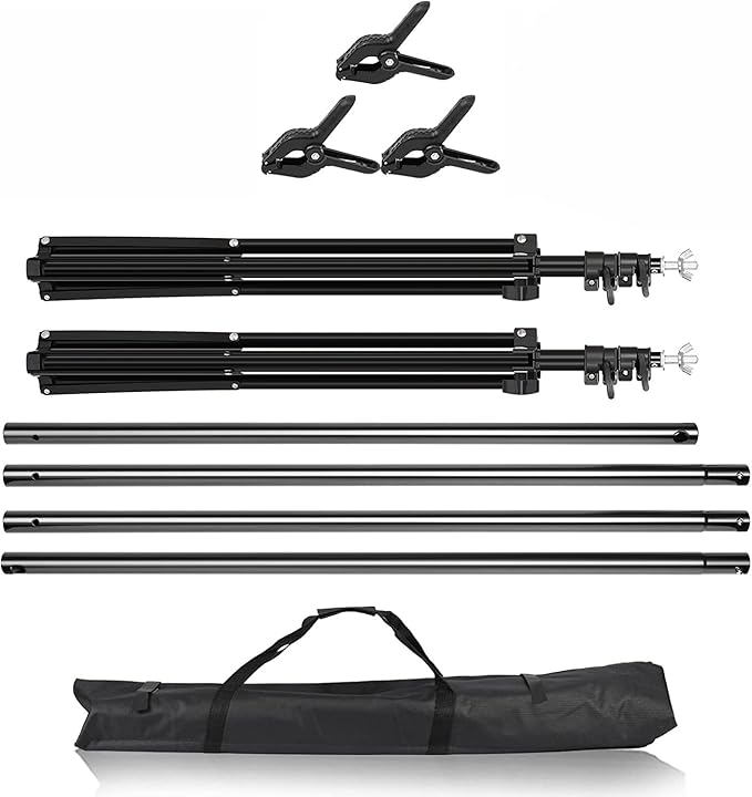 Backdrop Support Stand 6.4x10FT Photo Backdrop Stand Adjustable Photography Studio Background Support System Kit with Carrying Bag and 3 Clamps for Photo Video Shooting, Wedding, Party