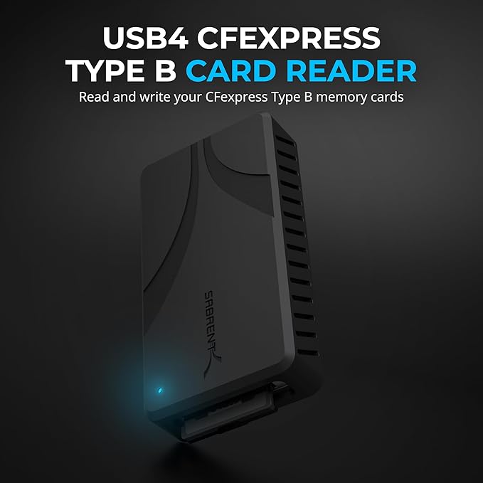 SABRENT USB4 CFexpress Type B Card Reader – 40Gbps Transfer Speed, Aluminum Alloy Body, Detachable USB-C Cable, Silicone Sleeve, OTG Support – Compatible with Cameras, Laptops, and Cages (CR-U4XB)