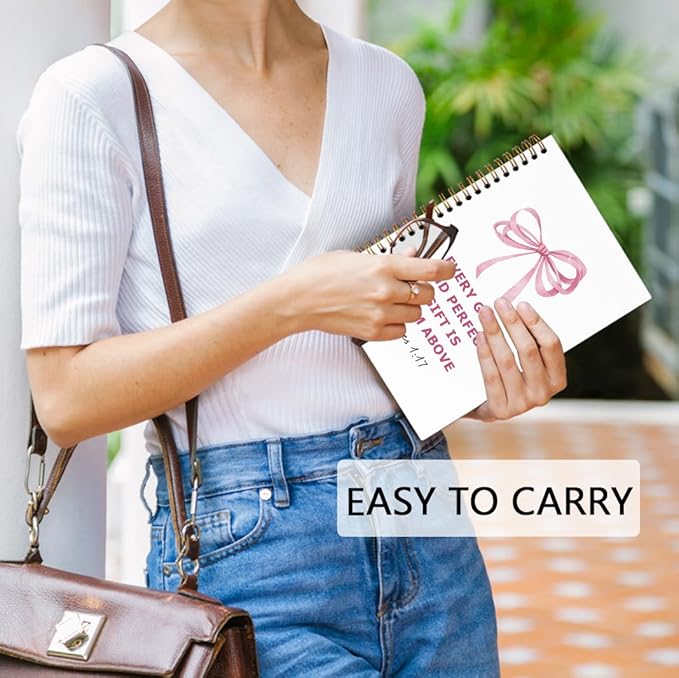 dvhdajed Coquette Christian Spiral Notebook, Bible James 1:17 Journaling Journaling Notebooks, Pink Bow Prayer Spiral Journal for Girls Women, Preppy Religious Office School Supplies Gifts,5.5x8.3 In