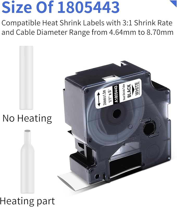 Replacement for DYMO Rhino 1805443 a1805443 1" 24mm Heat Shrink Tube Compatible with DYMO Rhino Industrial Label Maker 6000 6500, Heat Shrink Cable Label Black on White,4-Pack