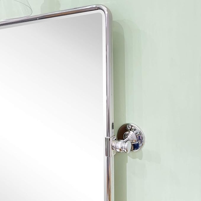 TEHOME Pivot Mirror Chrome Tilt Bathroom Vanity Mirror Black Metal Framed Rectangle Horizontal Tilting Beveled Vanity Mirrors, Overall 44.12 x 30 inches (Mirrror 40 x 30 inches)
