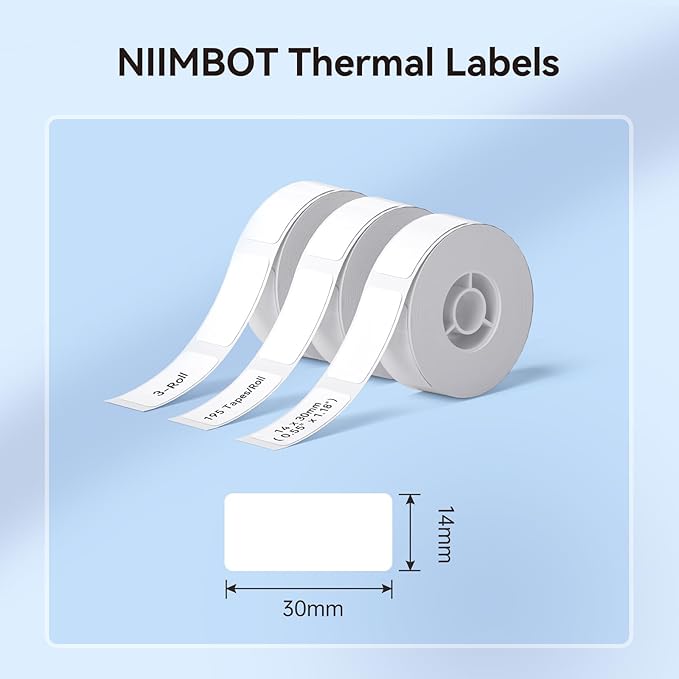 NIIMBOT Label Maker Tape for D11/D110/D101 Label Maker, 14 x 30 mm (0.55'' x 1.18''), 3Rolls for Home Office Labeling Tape Replacement, White
